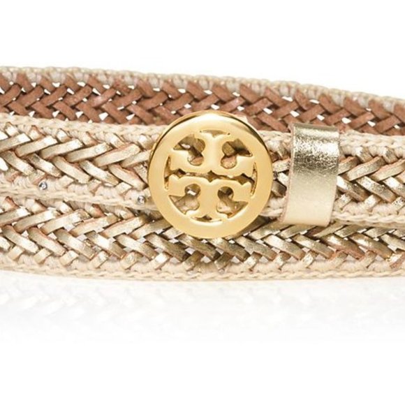 Tory Burch Accessories - Tory Burch 5/8" Leather Metallic Weave Belt - Gold